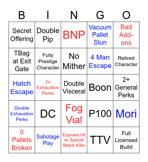 Dead by Daylight Chaos Shuffle Bingo Card