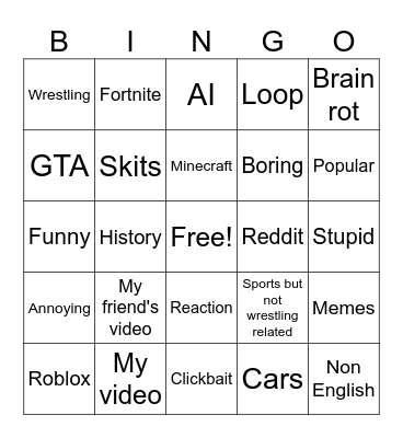 YouTube shorts bingo Card