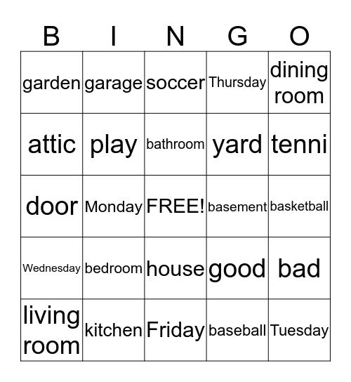 House and Sports Bingo Card