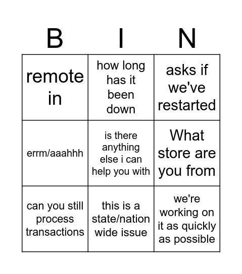 IT Bingo Card