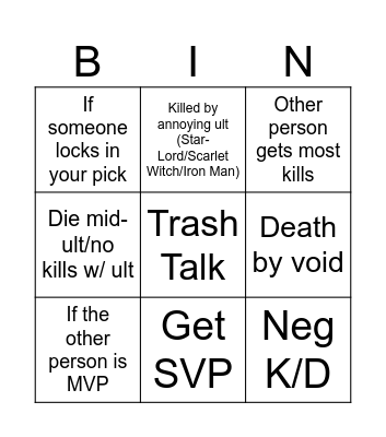 Rivals Bingo 2 Bingo Card