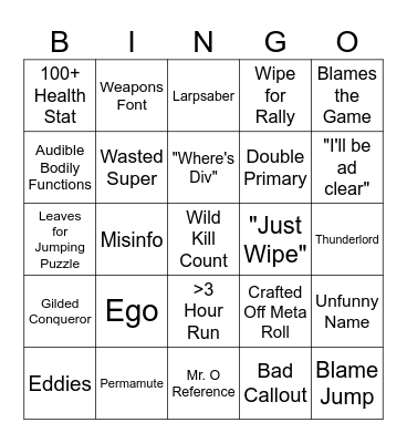 Raid LFG Bingo Card