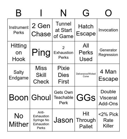 Dead by Daylight Chaos Shuffle Bingo Card