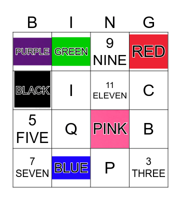 COLOURS AND NUMBERS Bingo Card