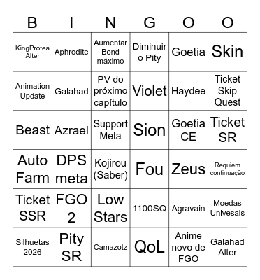 FGO ANNIV 2026 Bingo Card