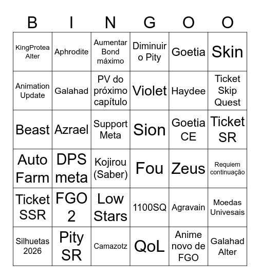 FGO ANNIV 2026 Bingo Card