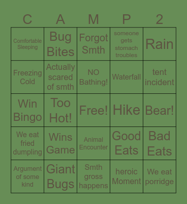 Camp Bingo! Bingo Card