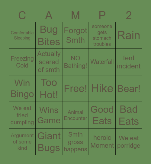 Camp Bingo! Bingo Card