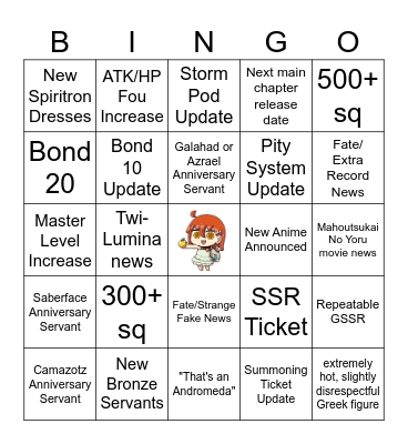FGO 11th Anniversary Bingo Card