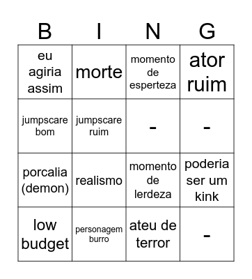 videos terror Bingo Card