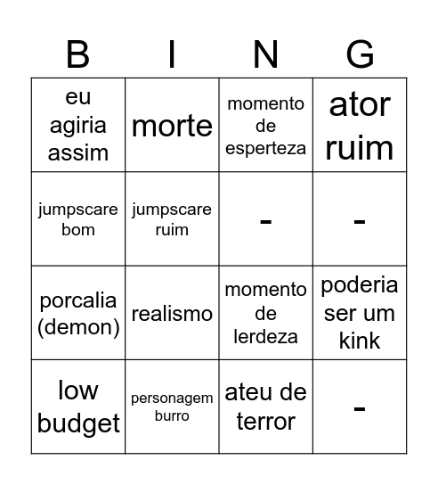videos terror Bingo Card