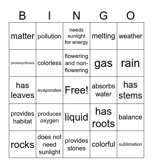 Plant Characteristics Bingo Card
