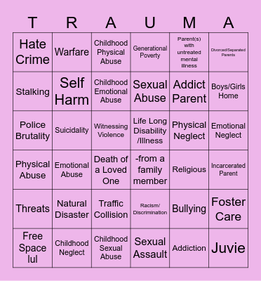 Trauma Bingo Card