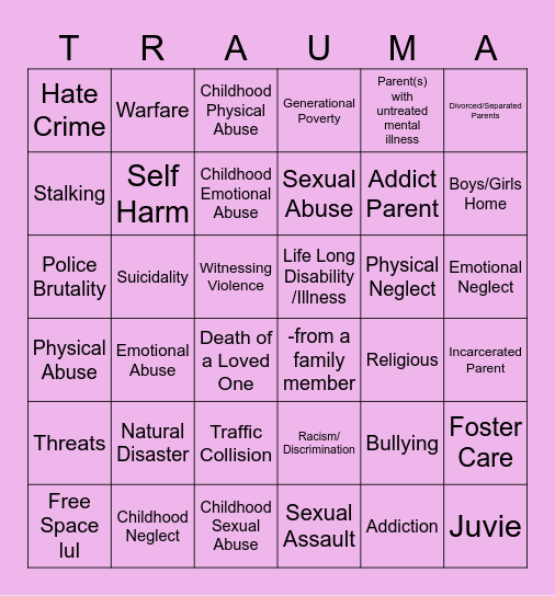 Trauma Bingo Card