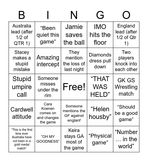 Diamonds VS Roses Bingo Card