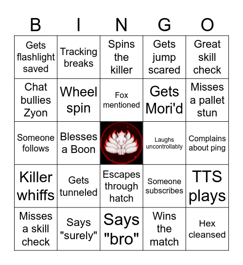 Zyon's dbd bingo Card