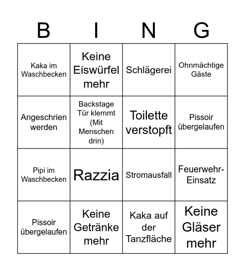 Blitz closing - was lief schief Bingo Card