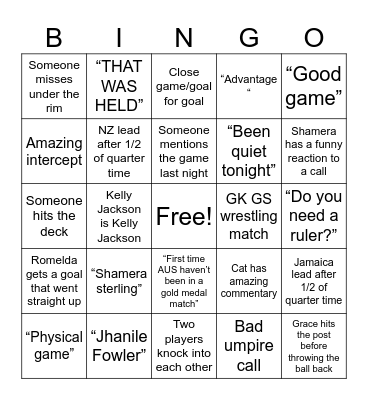 Ferns Vs Sunshine girls Bingo Card