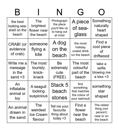 Beach Bingo Card