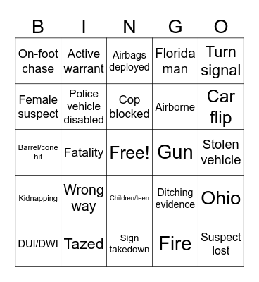 Police Chase Bingo Card