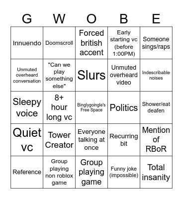 VC Bingo 4: Rarity in Stupidity Bingo Card