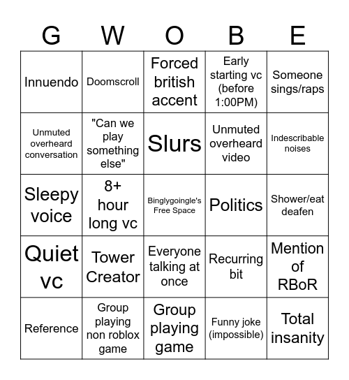 VC Bingo 4: Rarity in Stupidity Bingo Card