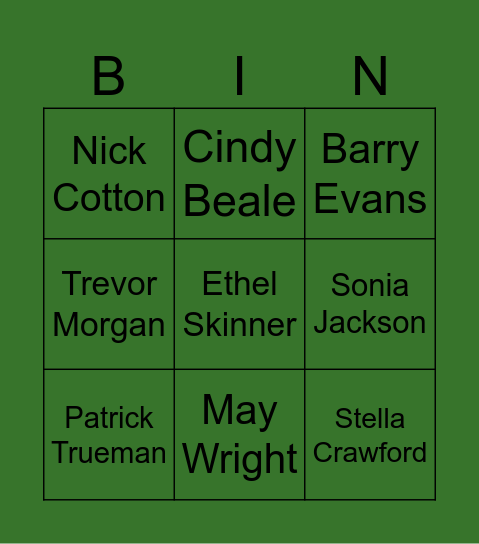 Eastenders Bingo Card