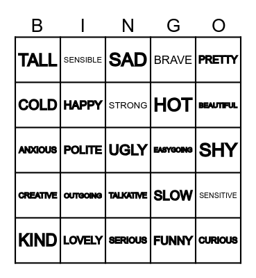 ADJECTIVES IN ENGLISH Bingo Card