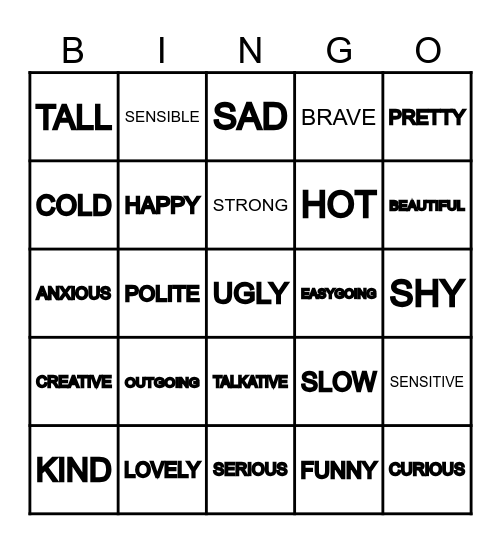 ADJECTIVES IN ENGLISH Bingo Card