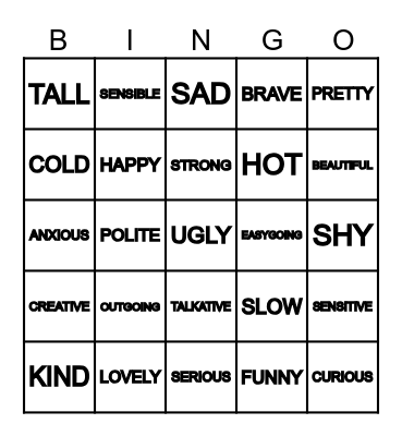 ADJECTIVES IN ENGLISH Bingo Card