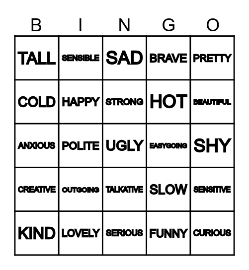 ADJECTIVES IN ENGLISH Bingo Card