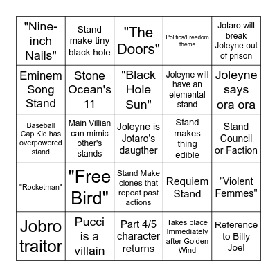 Part 6 Predicitons Bingo Card