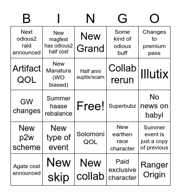 Untitled Bingo Card