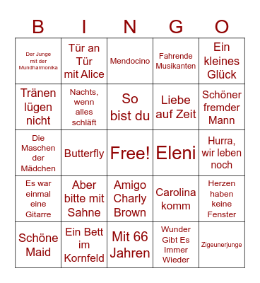Schlager August 2026 Bingo Card