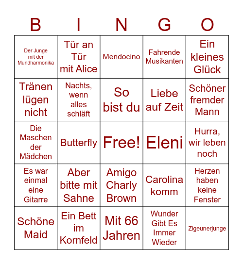 Schlager August 2026 Bingo Card