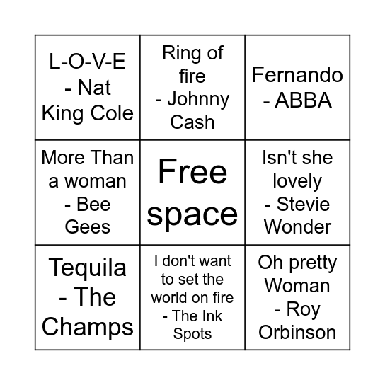 Musical Bingo Card