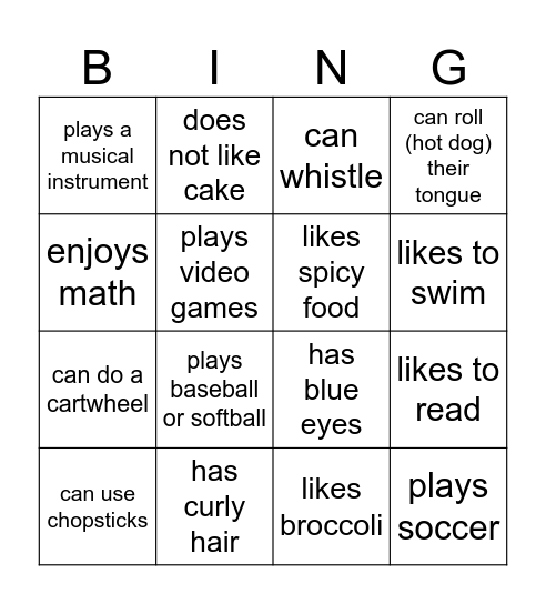 Find Someone Who Bingo Card