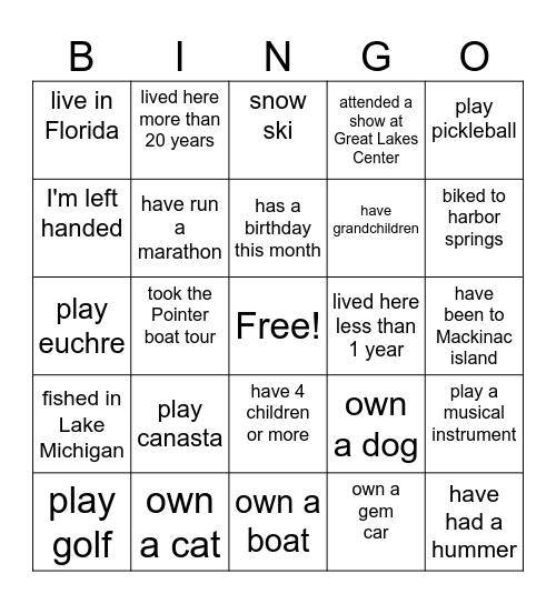 Cliffs Bingo Card
