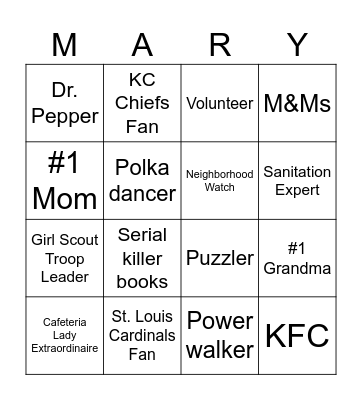 Grandma Bingo 7 Bingo Card