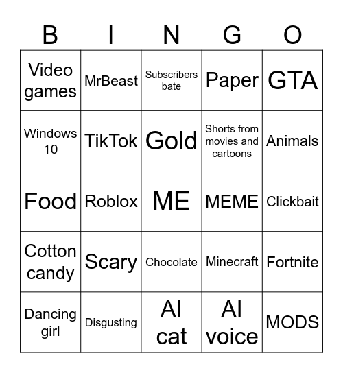 The ultimate YouTube bingo Card