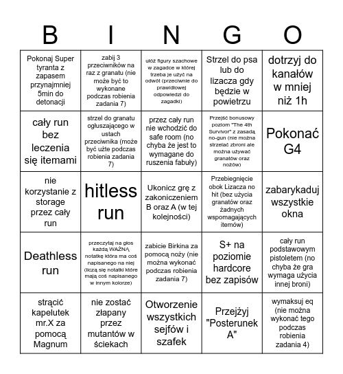 Resident Evil 2 Bingo Cards Bingo Card