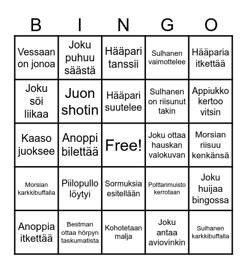 Hääbingo S&J Bingo Card