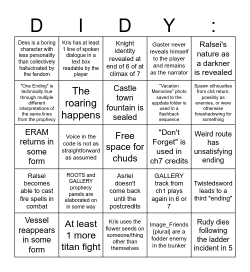 Deltarune 67 theoryslop bingo Card