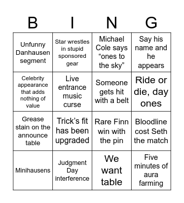 Summer Slam Night Two Bingo Card