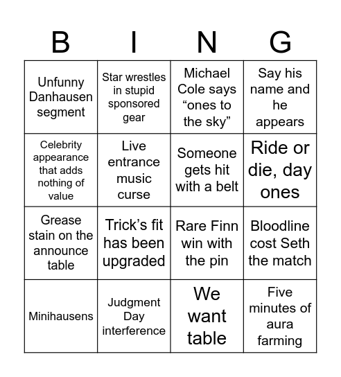Summer Slam Night Two Bingo Card