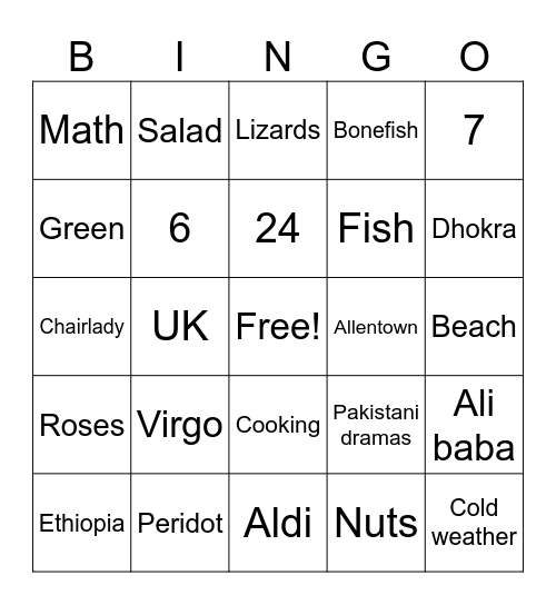 Khurshid's 70th Bingo Card