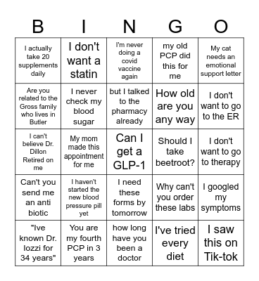 Dr. Gross's One Year APC Bingo Card