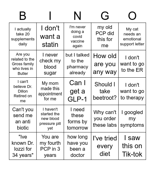 Dr. Gross's One Year APC Bingo Card