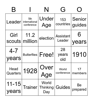 WAGGGS Bingo Card