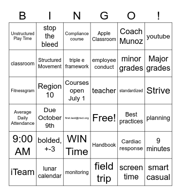 Life on the Ranch Bingo Card